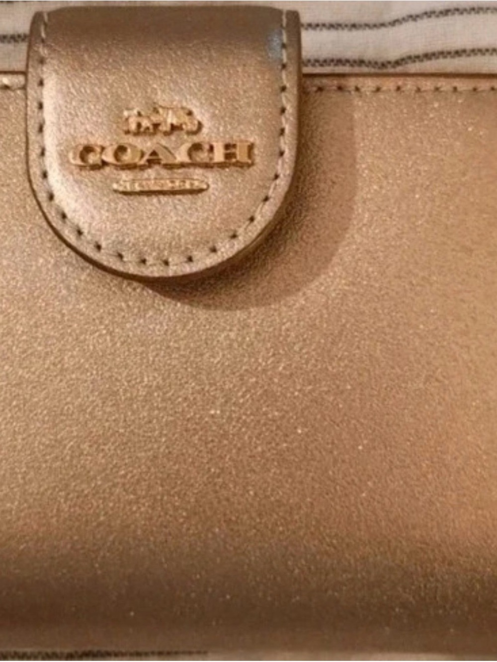 Coach Metallic Taupe Leather Wallet with Gold Logo